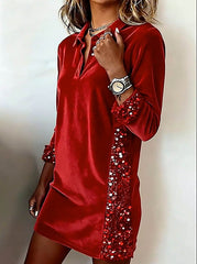 Damska swobodna sukienka świąteczna w blokach kolorów