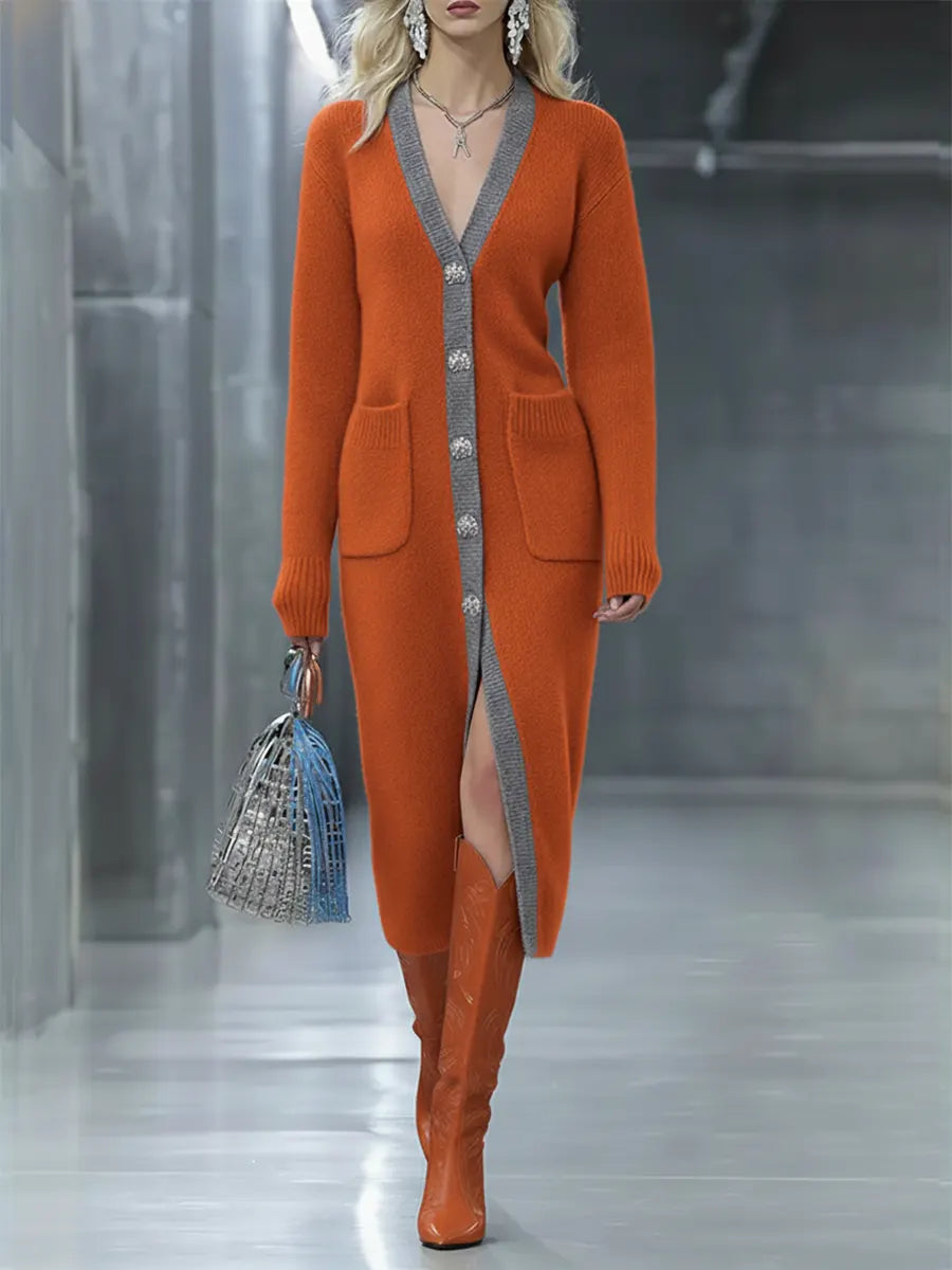 Damska sukienka-sweter kardigan w bloki kolorystyczne