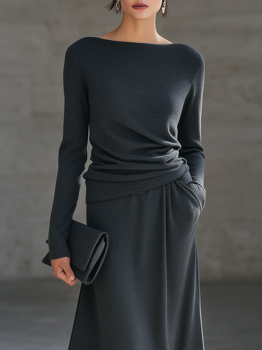 Elegancki dwuczęściowy komplet sukienek w jednolitym kolorze, drapowany