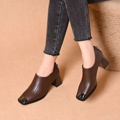 Damskie buty na grubym obcasie z kwadratowym noskiem i zamkiem błyskawicznym