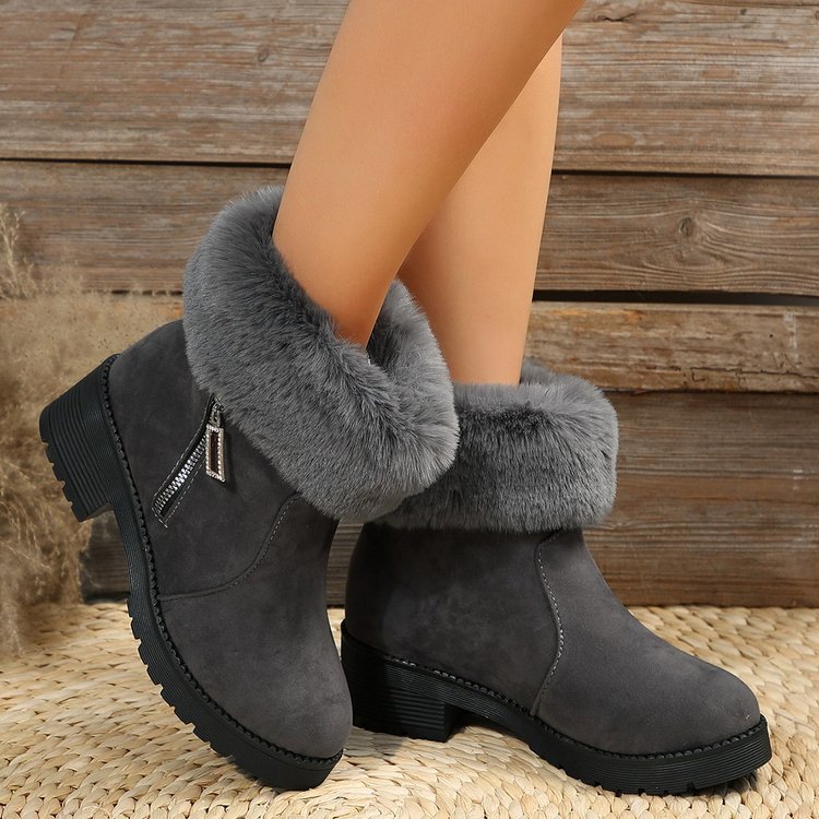 Damskie zimowe botki plus size z surowym brzegiem i blokowym obcasem z kaszmiru