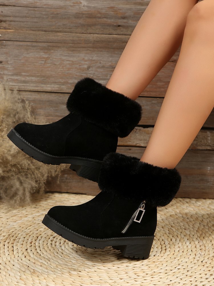 Damskie zimowe botki plus size z surowym brzegiem i blokowym obcasem z kaszmiru