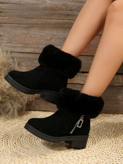 Damskie zimowe botki plus size z surowym brzegiem i blokowym obcasem z kaszmiru