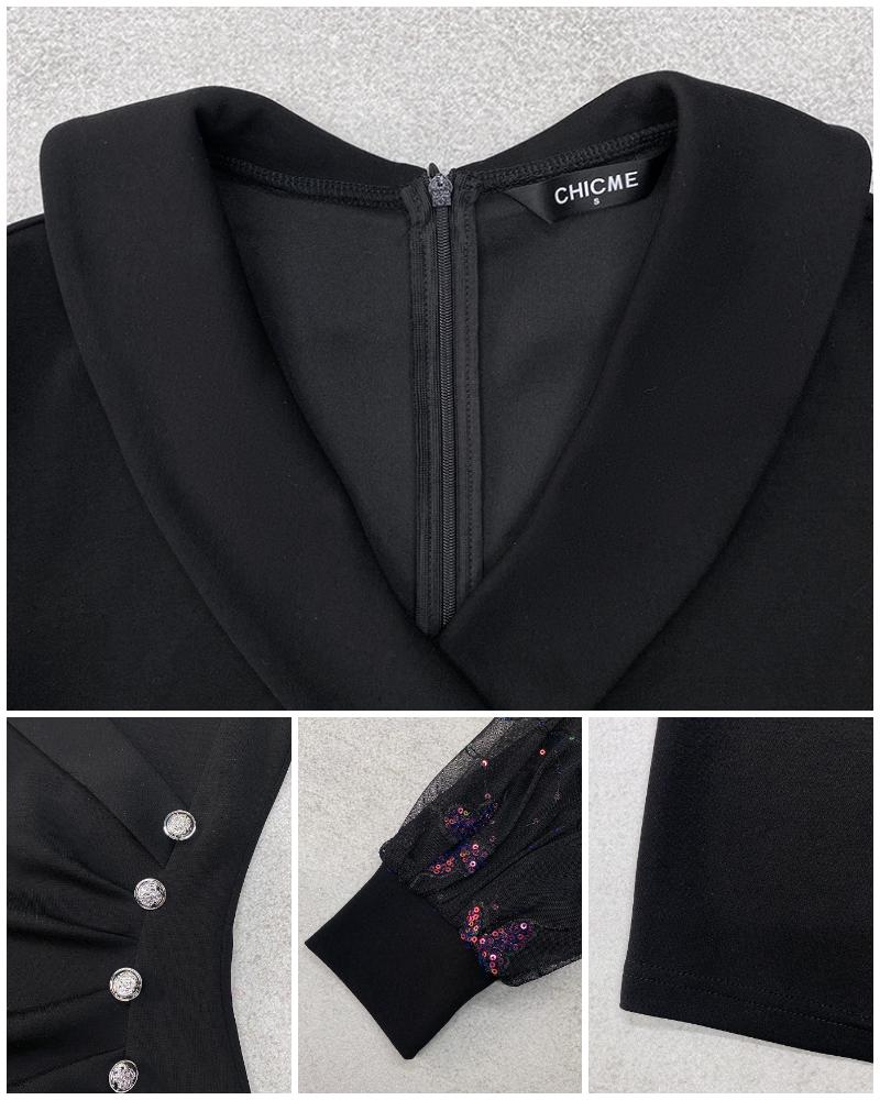 Brokatowa, przezroczysta siatkowa naszywka z odkrytymi ramionami, marszczona obcisła mini sukienka, seksowna sukienka z kryształkami