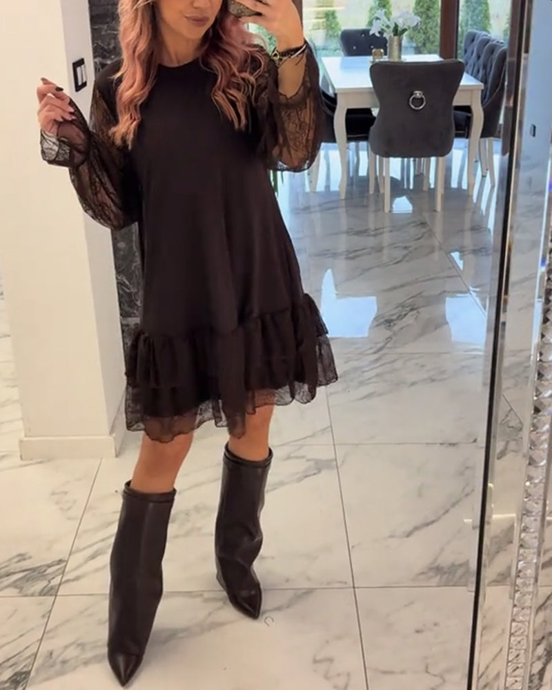 Elegancka koronkowa sukienka w jednolitym kolorze