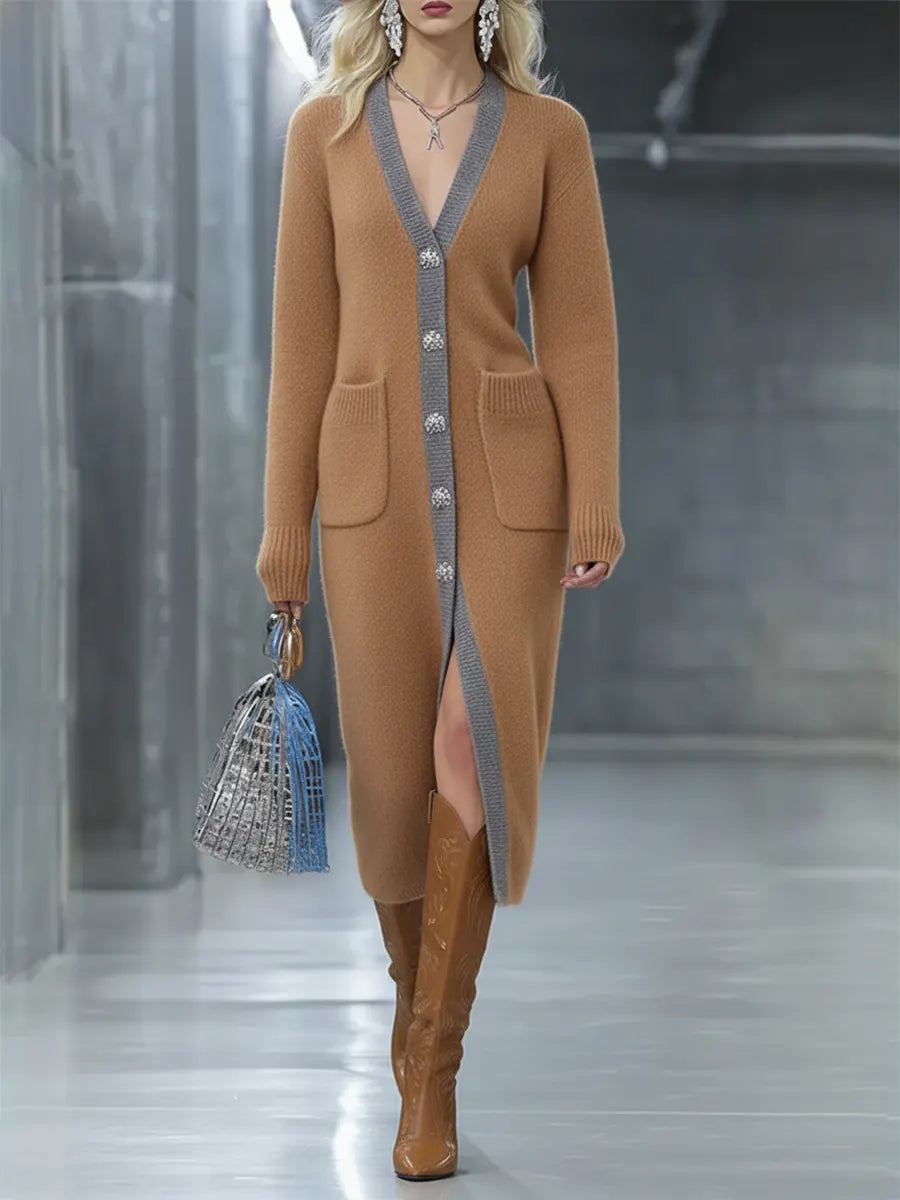 Damska sukienka-sweter kardigan w bloki kolorystyczne