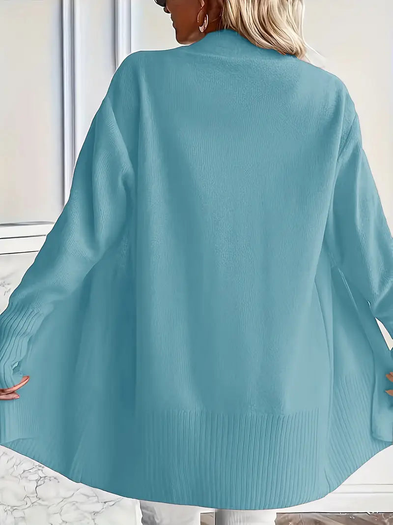 Damski oversize'owy kardigan dzianinowy – jesienno-zimowy, wygodny sweter z otwartym przodem