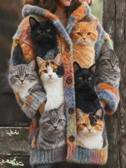 Damski płaszcz polarowy z nadrukiem śmieszne koty
