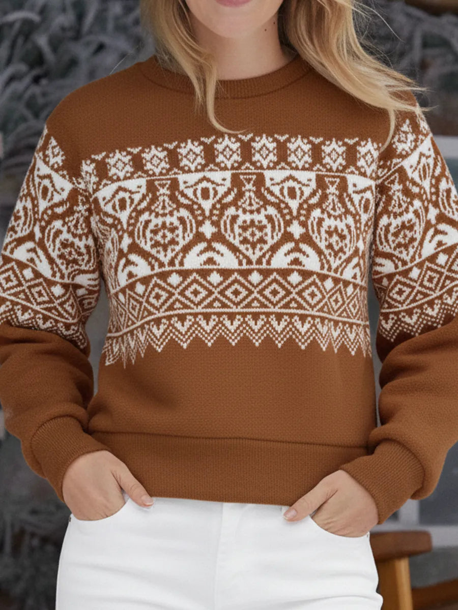 Bluza z okrągłym dekoltem i nadrukiem w stylu retro Fair Isle