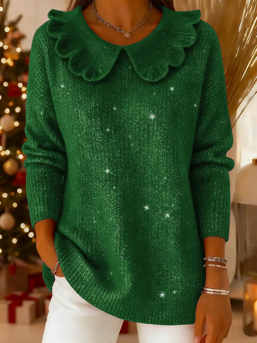 Damski sweter z długim rękawem, jednolitym kolorem i kołnierzykiem Piotruś Pan, luźny i swobodny