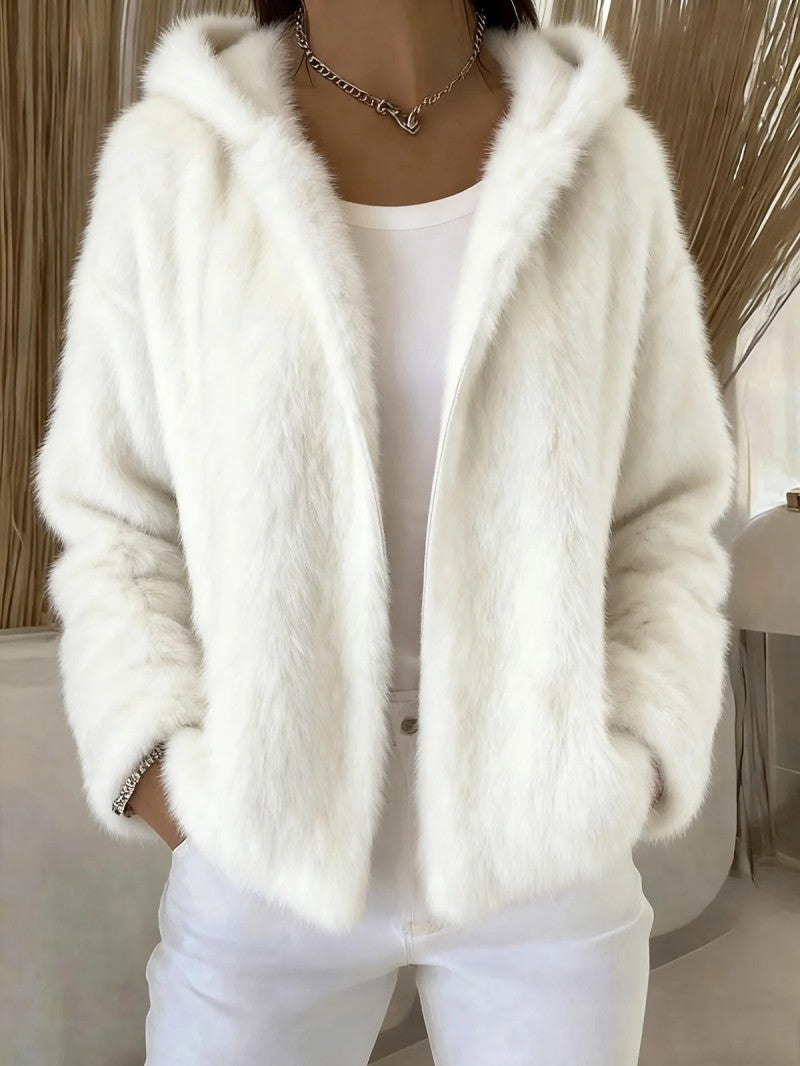 Damska modna pluszowa kurtka z kapturem