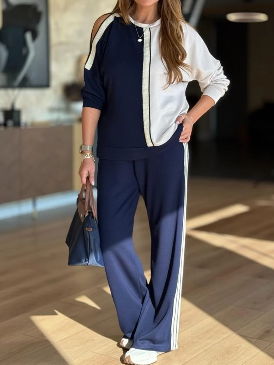 Dwuczęściowy zestaw na co dzień, bluza i spodnie w blokach kolorów