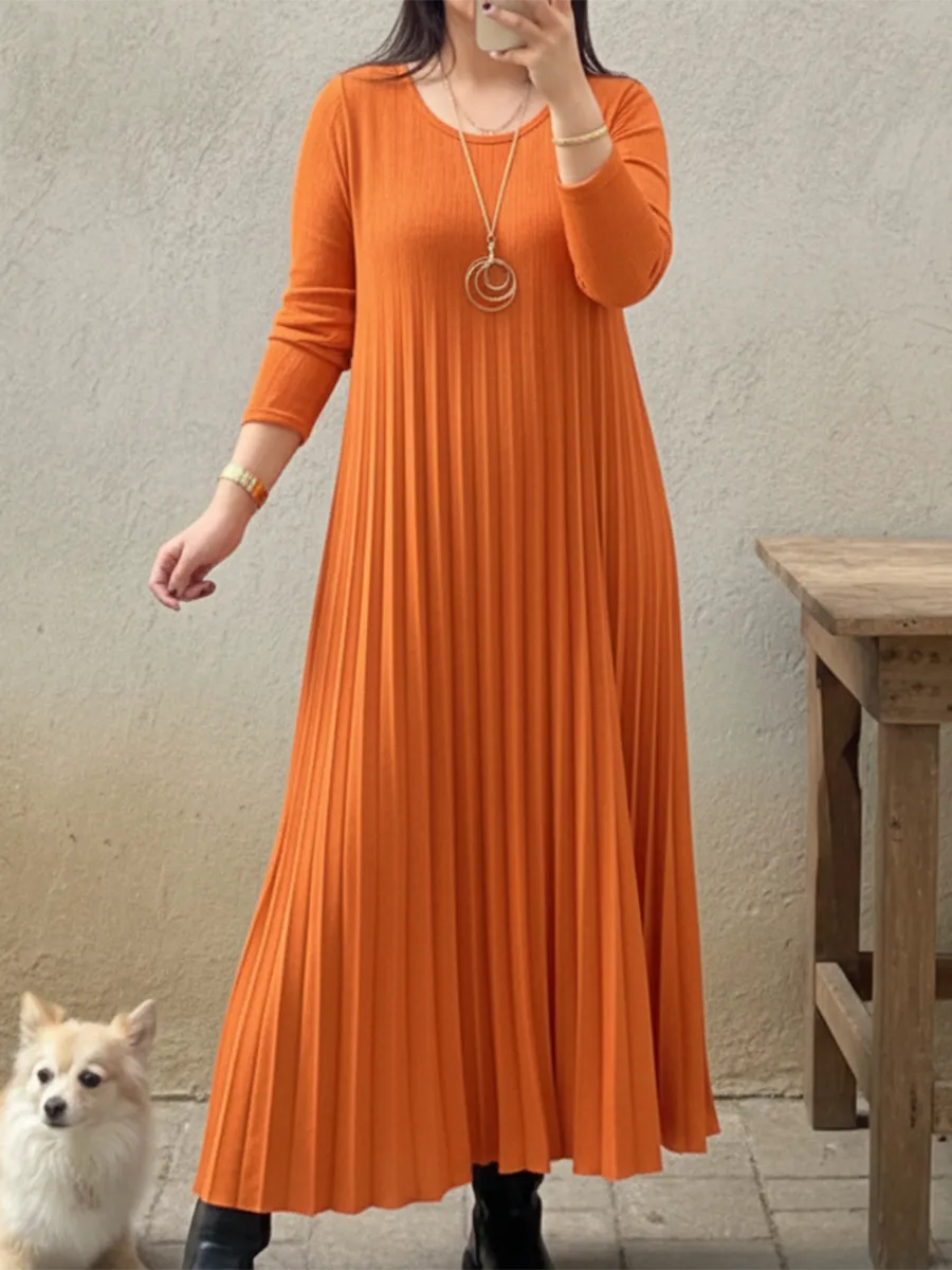 Elegancka plisowana sukienka dzianinowa w jednolitym kolorze